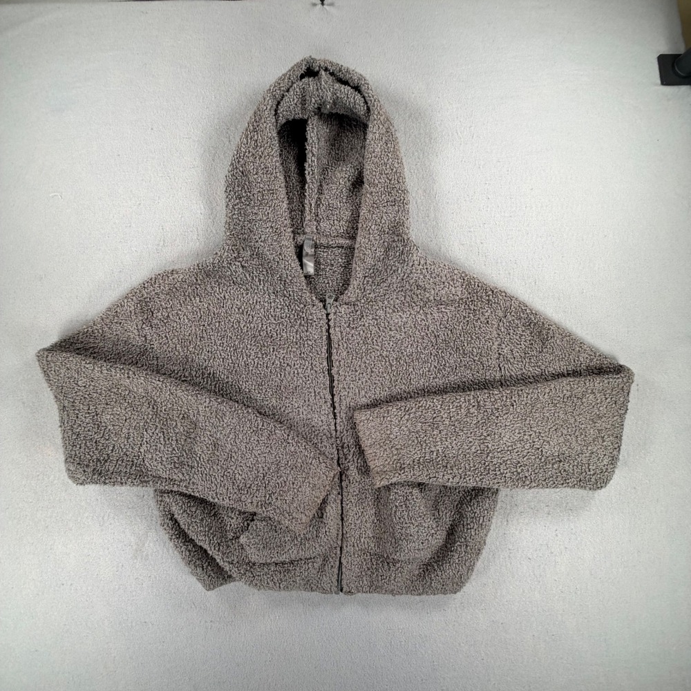 SKIMS Women's S/M Gray Sherpa Fleece Full Zip Hoodie Teddy Plush Jacket Zip Up